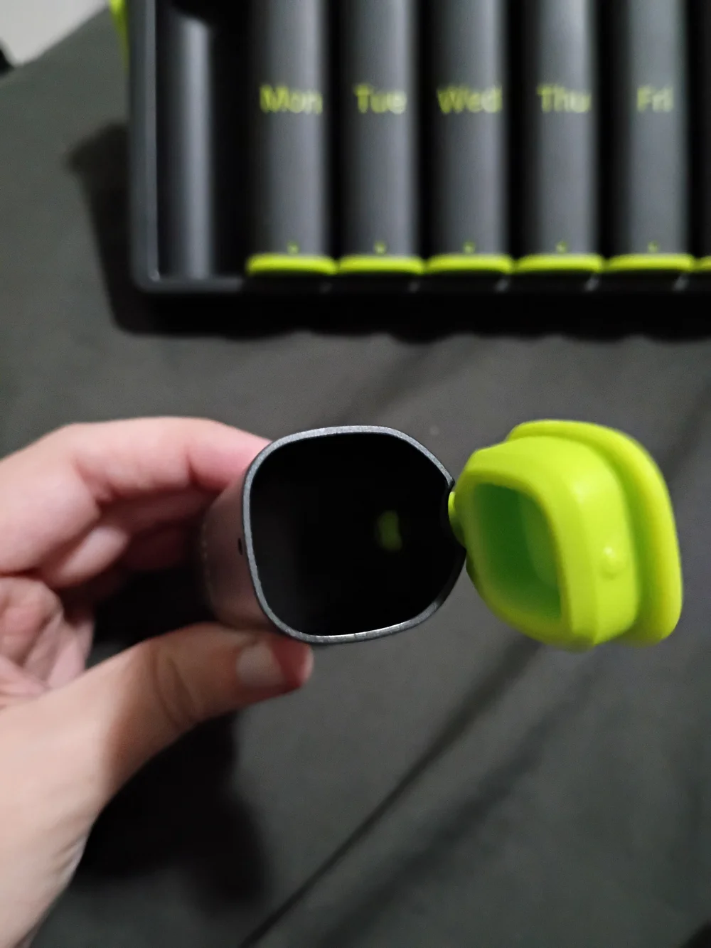 7 Day Pill Organizer Day And Night - Black with Lime Accent